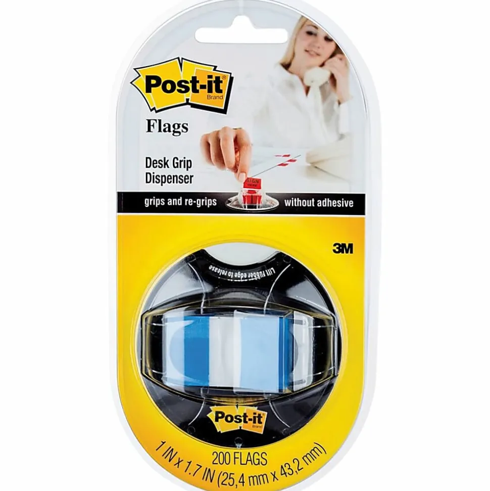 Post it® Flags in Desk Grip Dispenser, 1" x 1 7/10", Blue, 200 Flags