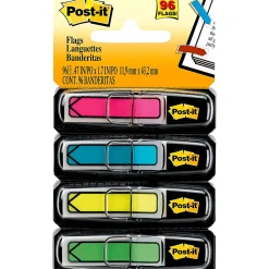 Post-it® Flags, .5 in. x 1.7 in., 4 Dispensers, 24 Flags/Dispenser, Assorted Bright Colors, School Supplies for Students, Flags for Textbooks