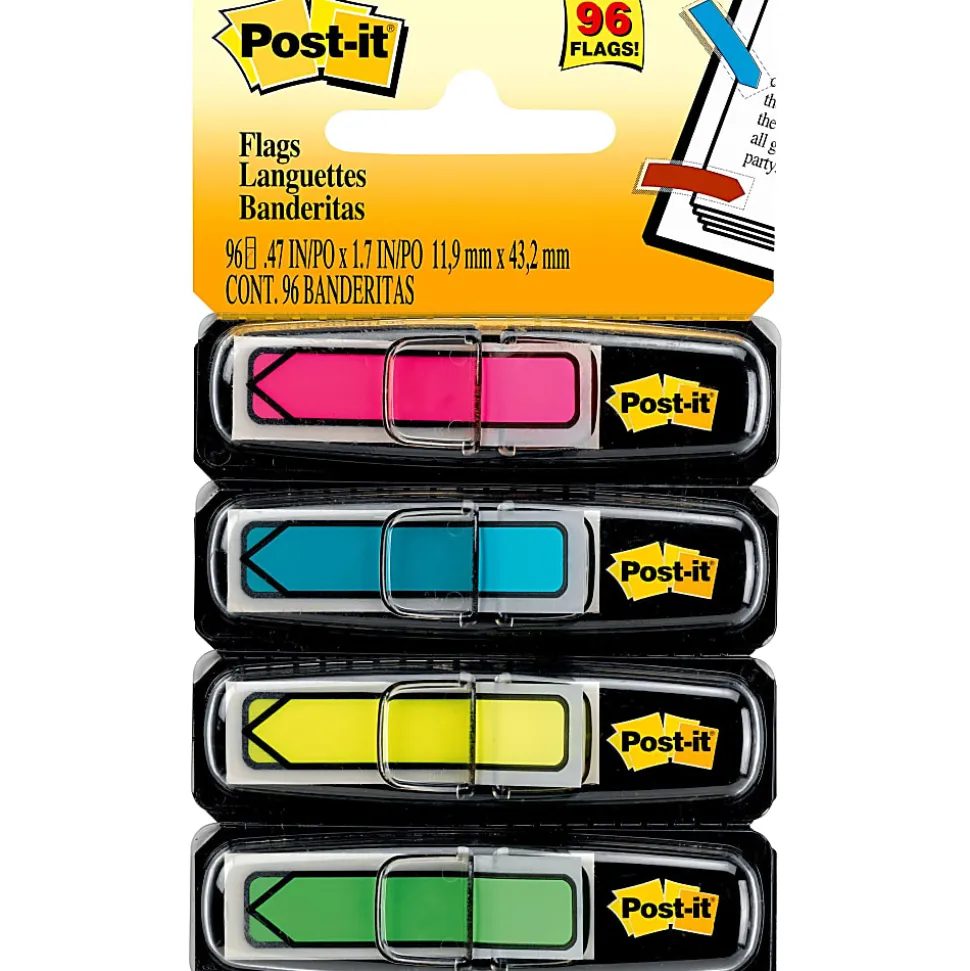 Post-it® Flags, .5 in. x 1.7 in., 4 Dispensers, 24 Flags/Dispenser, Assorted Bright Colors, School Supplies for Students, Flags for Textbooks