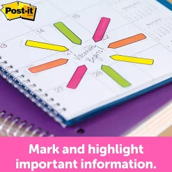Post-it® Flags, .5 in. x 1.7 in., 4 Dispensers, 24 Flags/Dispenser, Assorted Bright Colors, School Supplies for Students, Flags for Textbooks