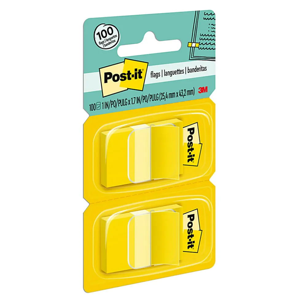 Post-it® Flags, 1 in. x 1.7 in., 2 Dispensers, 50 Flags/Dispenser, Yellow, School Supplies for Students, Tabs for Textbooks and Notebooks