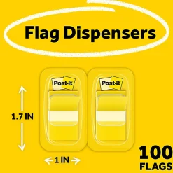 Post-it® Flags, 1 in. x 1.7 in., 2 Dispensers, 50 Flags/Dispenser, Yellow, School Supplies for Students, Tabs for Textbooks and Notebooks