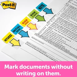 Post-it® Flags, 1 in. x 1.7 in., 1 Dispenser, 200 Flags/Dispenser, Yellow, Printed "Sign Here", Desk Grip Dispenser, School Supplies for Students