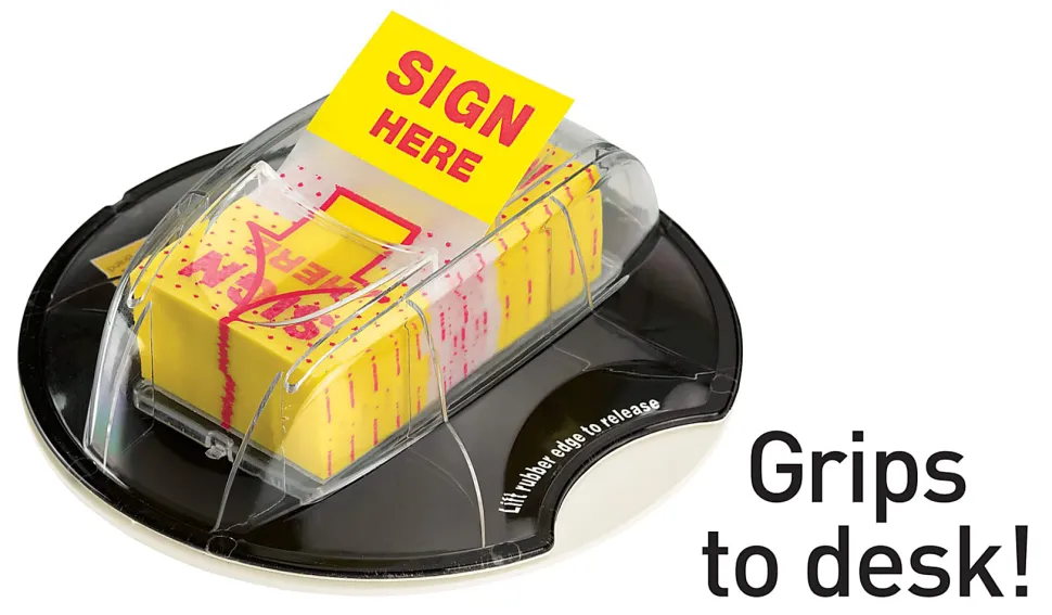Post-it® Flags, 1 in. x 1.7 in., 1 Dispenser, 200 Flags/Dispenser, Yellow, Printed "Sign Here", Desk Grip Dispenser, School Supplies for Students
