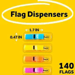 Post-it® Flags .47 in. x 1.7 in., 4 Dispensers, 35 Flags/Dispenser, Assorted Colors, School Supplies for Students, Flags for Textbooks and Notebooks