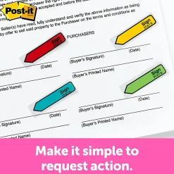 Post-it® Flags, .47 in. x 1.7 in., 4 Dispensers, 20 Flags/Dispenser, Assorted Bright Colors, "Sign & Date", Back to School Supplies for Students