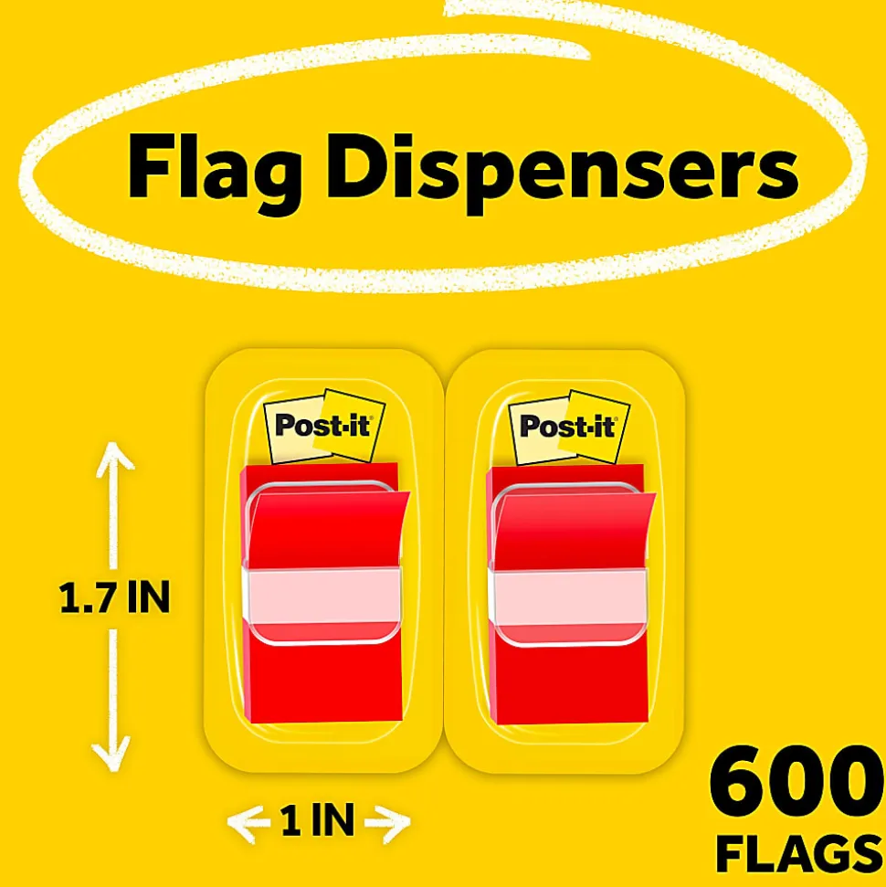 Post-it® Flags, 1 in. x 1.7 in., 12 Dispensers, 50 Flags/Dispenser, Red, School Supplies for Students, Flags for Textbooks and Notebooks