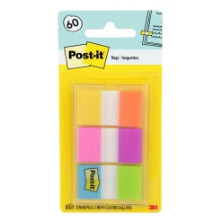 Post-it® Flags, 1" x 1 7/10", Assorted Electric Glow Colors, Pack Of 60 Flags