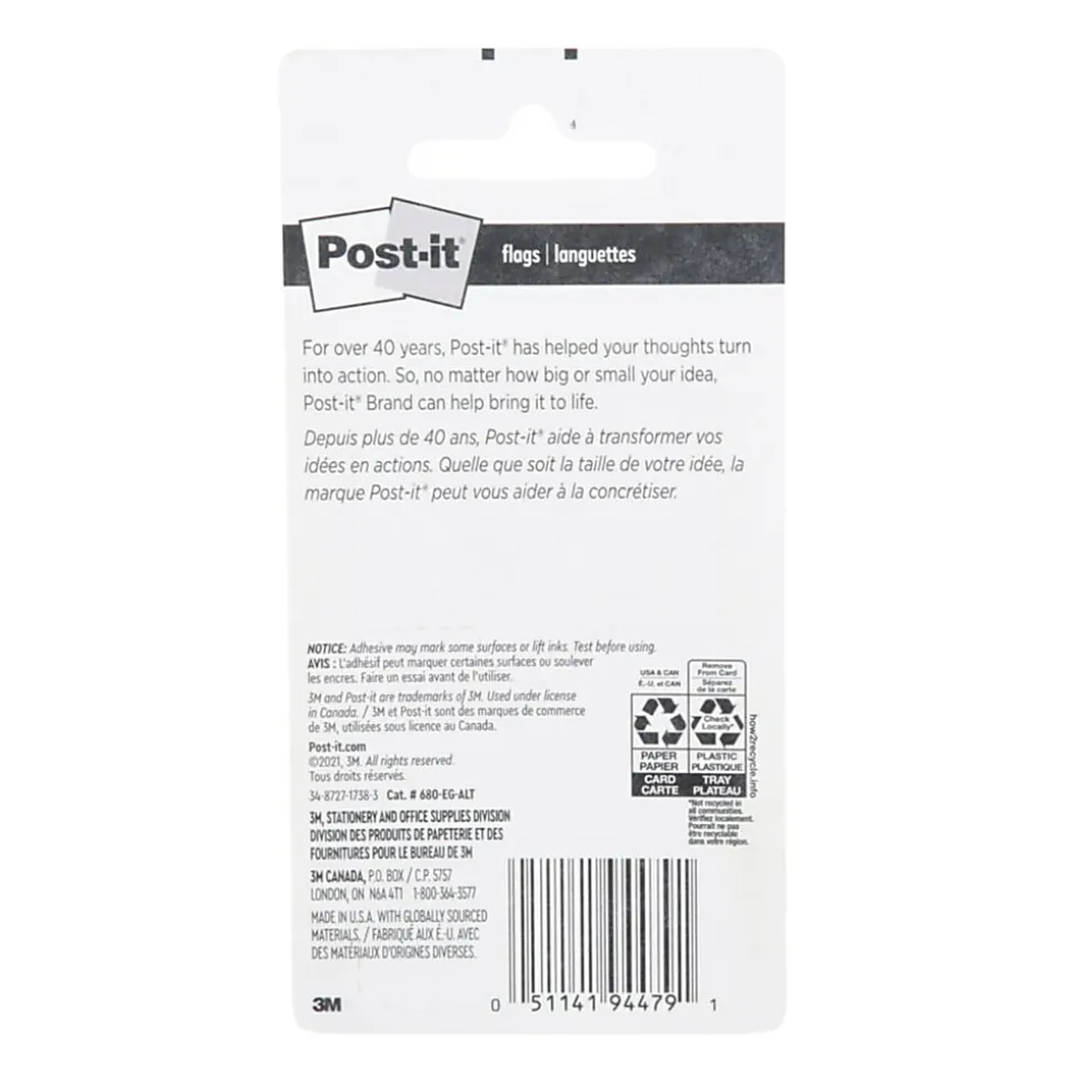 Post-it® Flags, 1" x 1 7/10", Assorted Electric Glow Colors, Pack Of 60 Flags