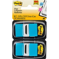 Post it® Flags, 1" x 1 7/10", Bright Blue, 50 Flags Per Pad, Pack Of 2 Pads