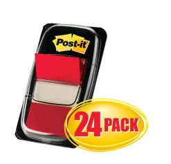 Post-it® Flags, 1" x 1 -11/16", Red, 50 Flags Per Pad, Pack Of 24 Pads