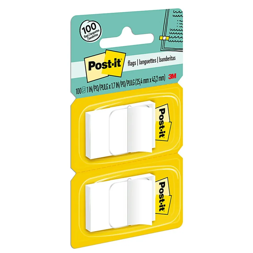 Post-it® Flags, 1" x 1 -11/16", White, 50 Flags Per Pad, Pack Of 2 Pads