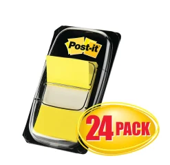 Post-it® Flags, 1" x 1 -11/16", Yellow, 50 Flags Per Pad, Pack Of 24 Pads