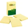 Post-it® Greener Notes, 4 in x 6 in, 5 Pads, 100 Sheets/Pad, Clean Removal, Canary Yellow, Lined