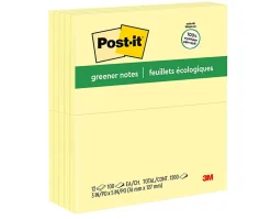 Post-it® Greener Notes, 3" x 5", Canary Yellow, 100 Sheets, Pack Of 12 Pads