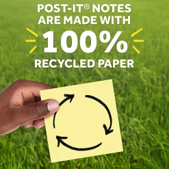 Post-it® Greener 100% Recycled Paper Notes, 3 x 3 in, 24 Bulk Sticky Note Pads, 75 Sheets/Pad, School Supplies and Office Products, Canary Yellow