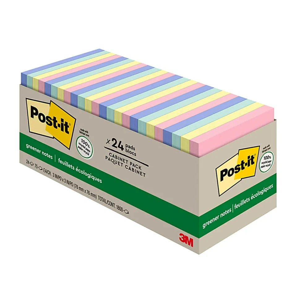 Post-it® Greener 100% Recycled Paper Notes, 3 x 3 in, 24 Bulk Sticky Note Pads, 75 Sheets/Pad, School Supplies and Office Products, Sweet Sprinkles