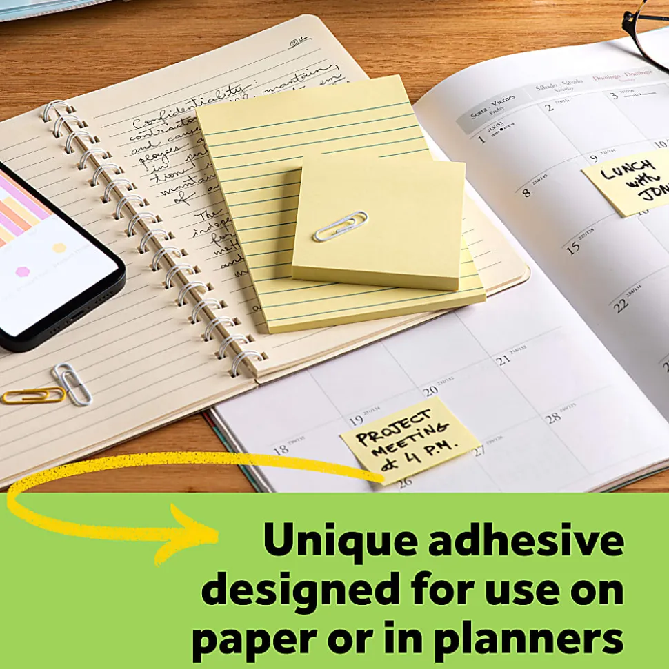 Post-it® Greener 100% Recycled Paper Notes, 1.38 x 1.88 in, 12 Mini Sticky Note Pads, 100 Sheets/Pad, School and Office Supplies, Canary Yellow