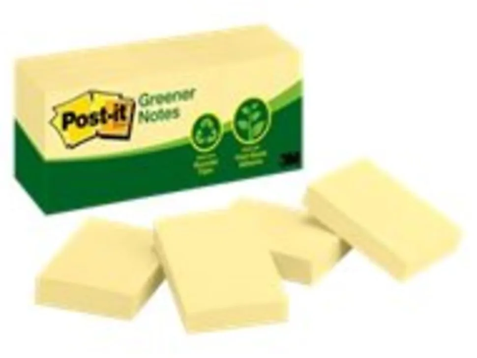 Post-it® Greener 100% Recycled Paper Notes, 1.38 x 1.88 in, 12 Mini Sticky Note Pads, 100 Sheets/Pad, School and Office Supplies, Canary Yellow