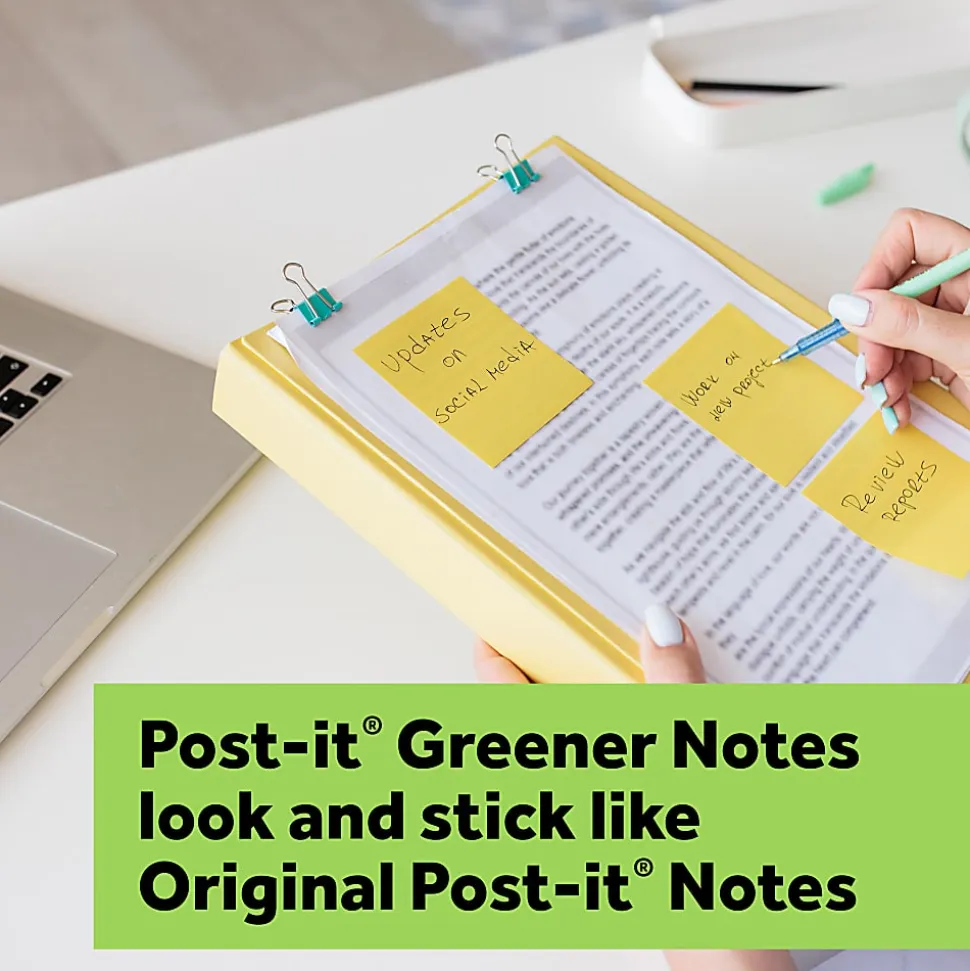 Post-it® Greener 100% Recycled Paper Notes, 1.38 x 1.88 in, 12 Mini Sticky Note Pads, 100 Sheets/Pad, School and Office Supplies, Canary Yellow