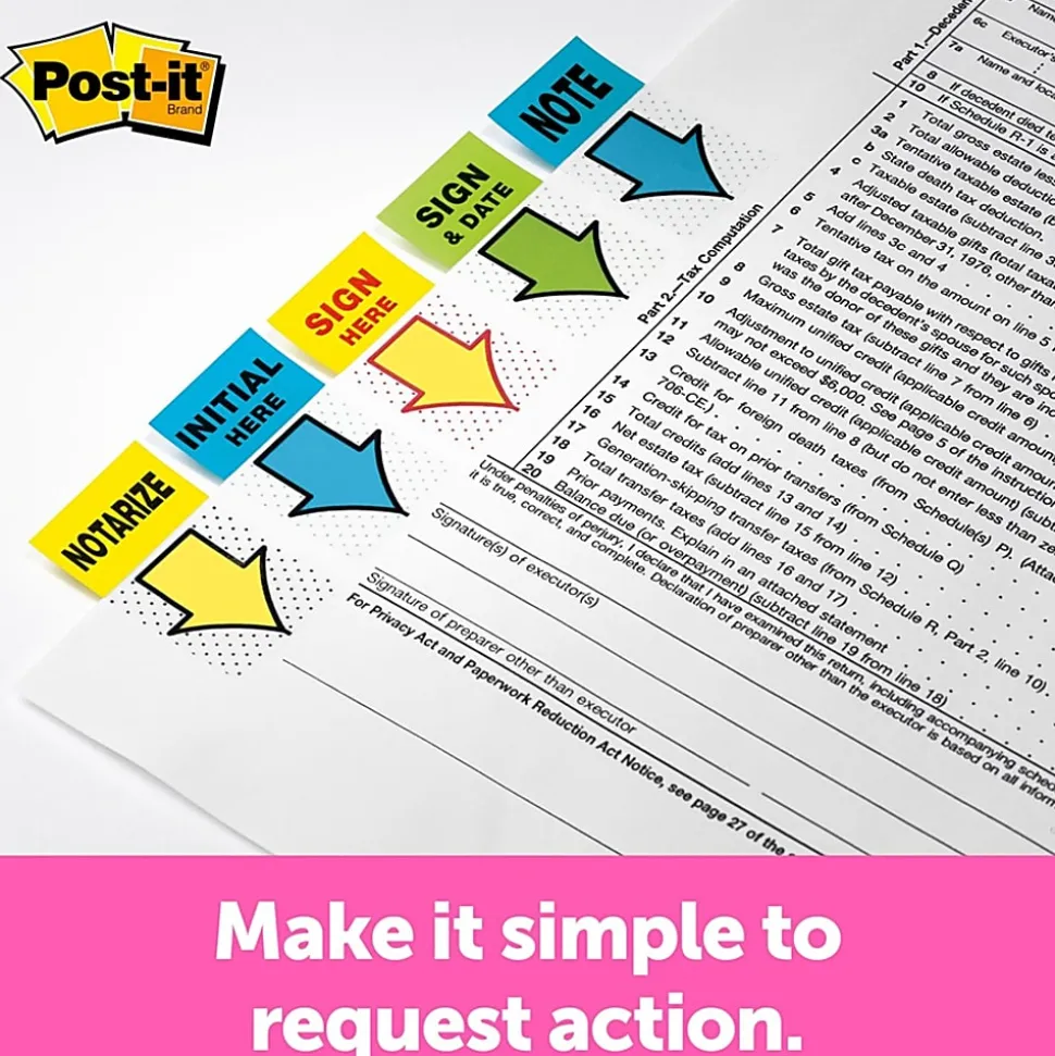 Post-it® Message Flags in Desk Grip Dispenser, 1" x 1 -11/16", 1 Pack, 200 Flags/Pack, "Sign & Date", Bright Green