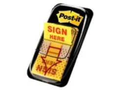 Post-it® Message Flags, "Sign Here", 1" x 1-11/16", Yellow, 50 Flags Per Pad, Pack Of 24 Pads