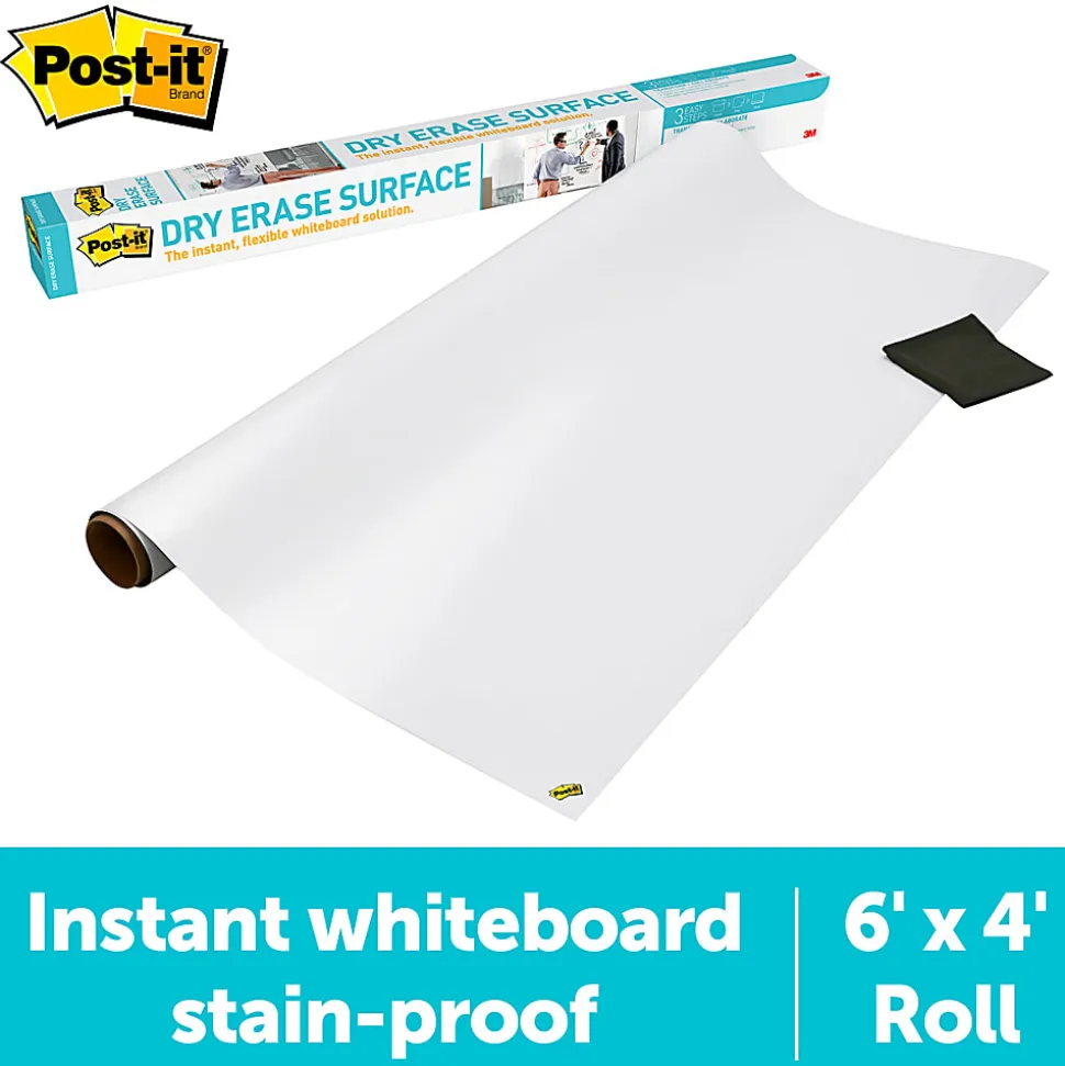 Post it® Non-Magnetic Dry-Erase Whiteboard Surface, 48" x 72", White