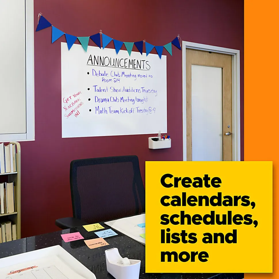Post it® Non-Magnetic Dry-Erase Whiteboard Surface, 48" x 96", White