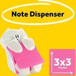 Post-it® Note Dispenser, 3 in x 3 in, 1 Dispenser, 1 Pad, 45 Sheets/Pad, White Cat Design, Sticky Notes Holder for Desk, Classroom or Office Supplies