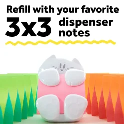Post-it® Note Dispenser, 3 in x 3 in, 1 Dispenser, 1 Pad, 45 Sheets/Pad, White Cat Design, Sticky Notes Holder for Desk, Classroom or Office Supplies