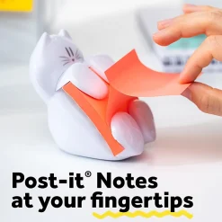 Post-it® Note Dispenser, 3 in x 3 in, 1 Dispenser, 1 Pad, 45 Sheets/Pad, White Cat Design, Sticky Notes Holder for Desk, Classroom or Office Supplies