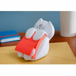 Post-it® Note Dispenser, 3 in x 3 in, 1 Dispenser, 1 Pad, 45 Sheets/Pad, White Cat Design, Sticky Notes Holder for Desk, Classroom or Office Supplies