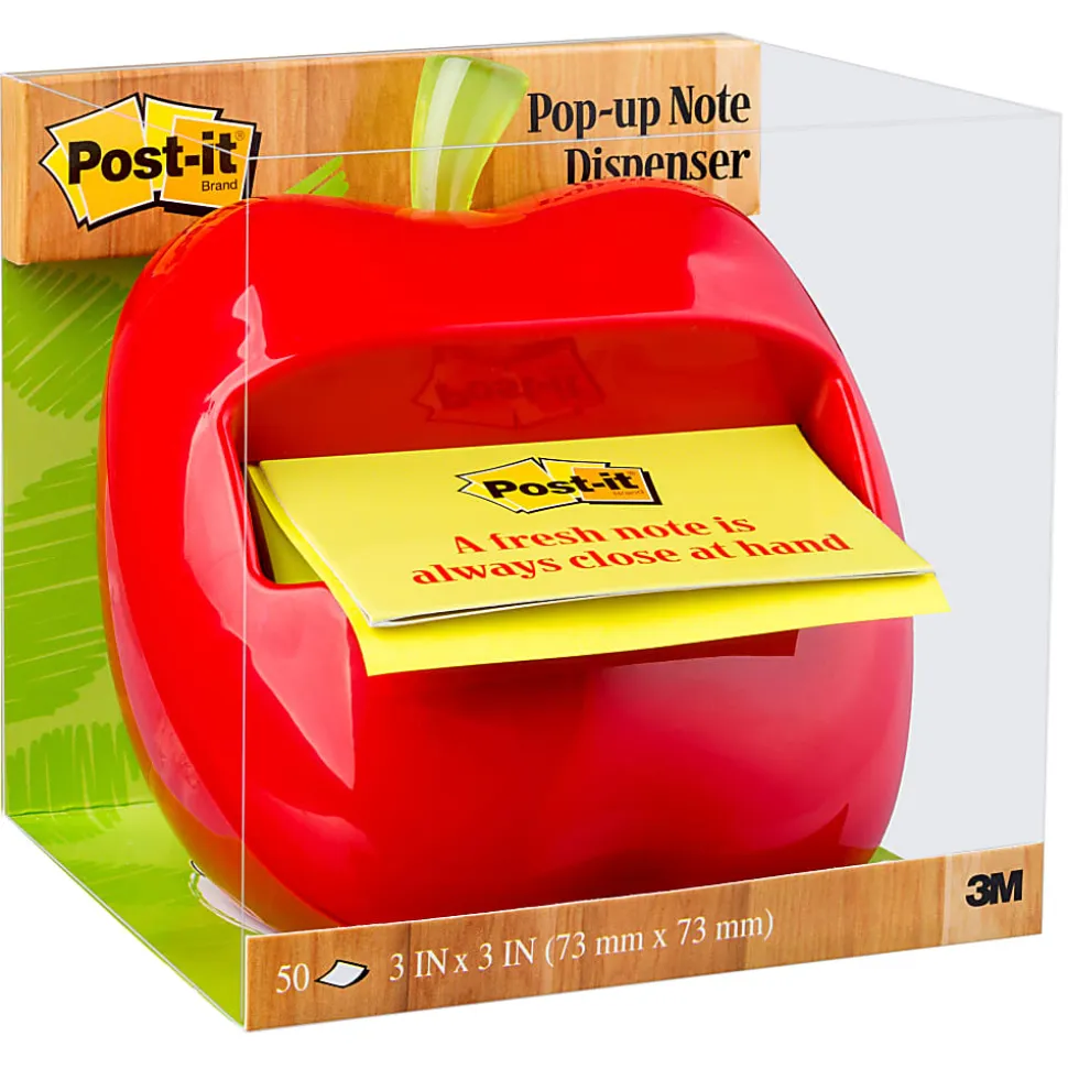Post-it® Note Dispenser, 3 x 3 in, 1 Dispenser, 1 Pad, 45 Sheets/Pad, Red Apple Dispenser, Sticky Notes Holder for Desk, Classroom or Office Supplies