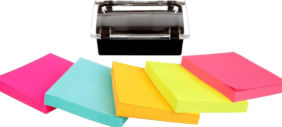 Post-it® Note Dispenser, 3 x 3 in, 12 Sticky Note Pads, 90 Sheets/pad, Sticky Note Holder, Black Base, Clear Top, Classroom or Office Supplies