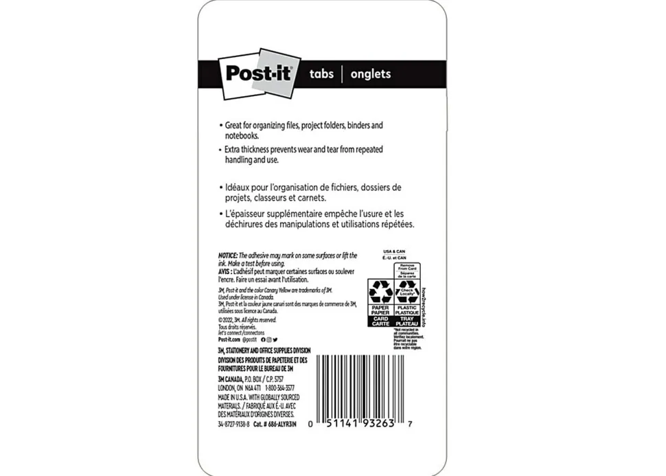 Post-it® Notes Durable Filing Tabs, 3" x 1-1/2", Assorted Colors, 6 Flags Per Pad, Pack Of 4 Pads