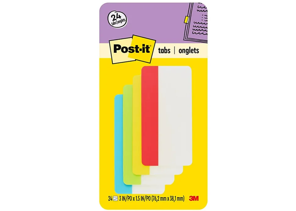 Post-it® Notes Durable Filing Tabs, 3" x 1-1/2", Assorted Colors, 6 Flags Per Pad, Pack Of 4 Pads