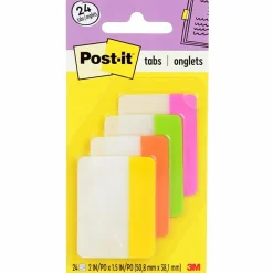 Post-it® Notes Durable Filing Tabs, 2" x 1-1/2", Assorted Colors, 6 Flags Per Pad, Pack Of 4 Pads