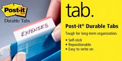 Post-it® Notes Durable Filing Tabs, 1" x 1-1/2", Green/Orange/Pink, 22 Flags Per Pad, Pack Of 3 Pads