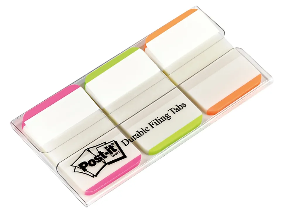 Post-it® Notes Durable Filing Tabs, 1" x 1-1/2", Green/Orange/Pink Color Bars, 22 Flags Per Pad, Pack Of 3 Pads