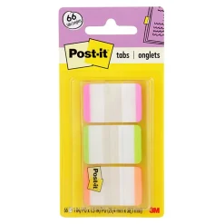 Post-it® Notes Durable Filing Tabs, 1" x 1-1/2", Green/Orange/Pink Color Bars, 22 Flags Per Pad, Pack Of 3 Pads