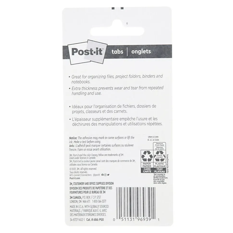 Post-it® Notes Durable Filing Tabs, 1" x 1-1/2", Green/Orange/Pink Color Bars, 22 Flags Per Pad, Pack Of 3 Pads