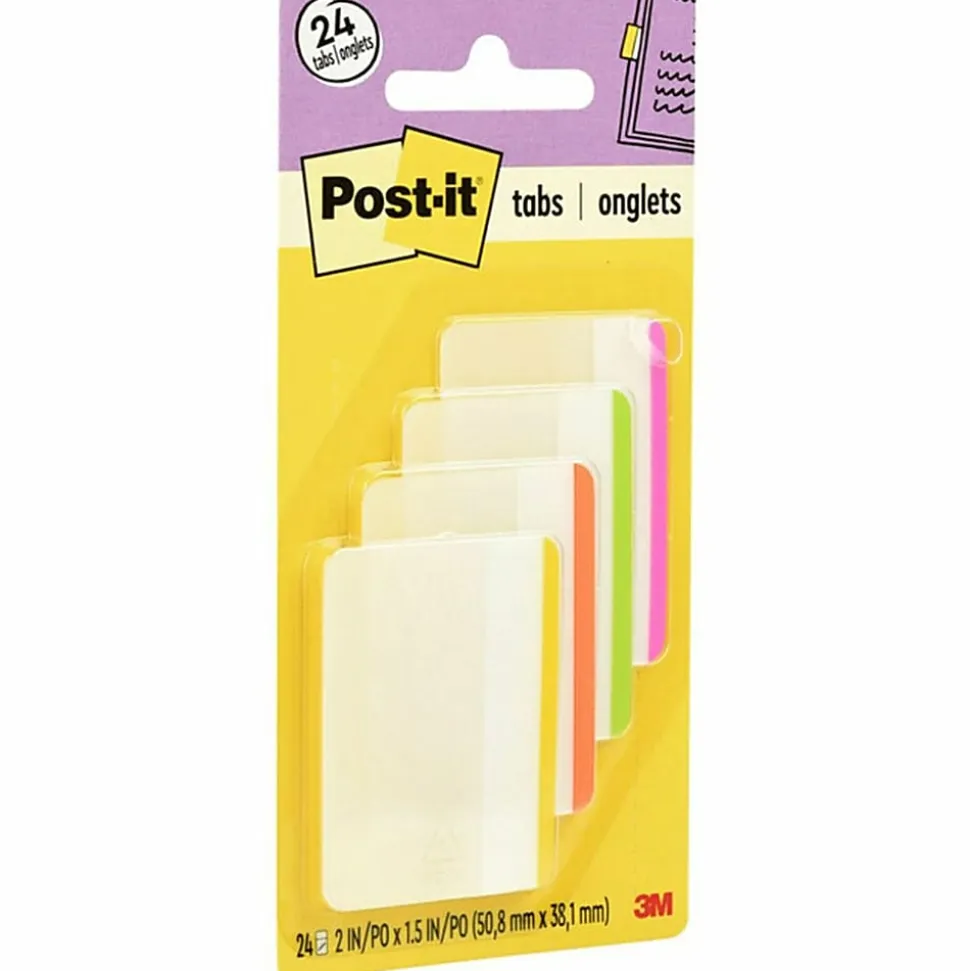Post-it® Notes Durable Filing Tabs, 2", Assorted Colors, 6 Flags Per Pad, Pack Of 4 Pads