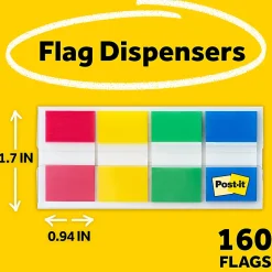 Post-it® Notes Flags, 1", Assorted Colors, 40 Flags Per Pad, Pack Of 4 Pads