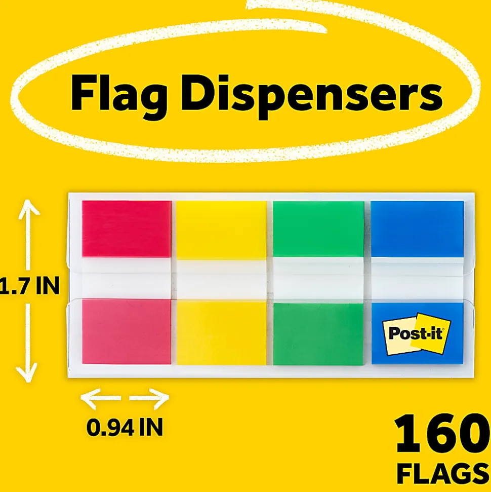 Post-it® Notes Flags, 1", Assorted Colors, 40 Flags Per Pad, Pack Of 4 Pads