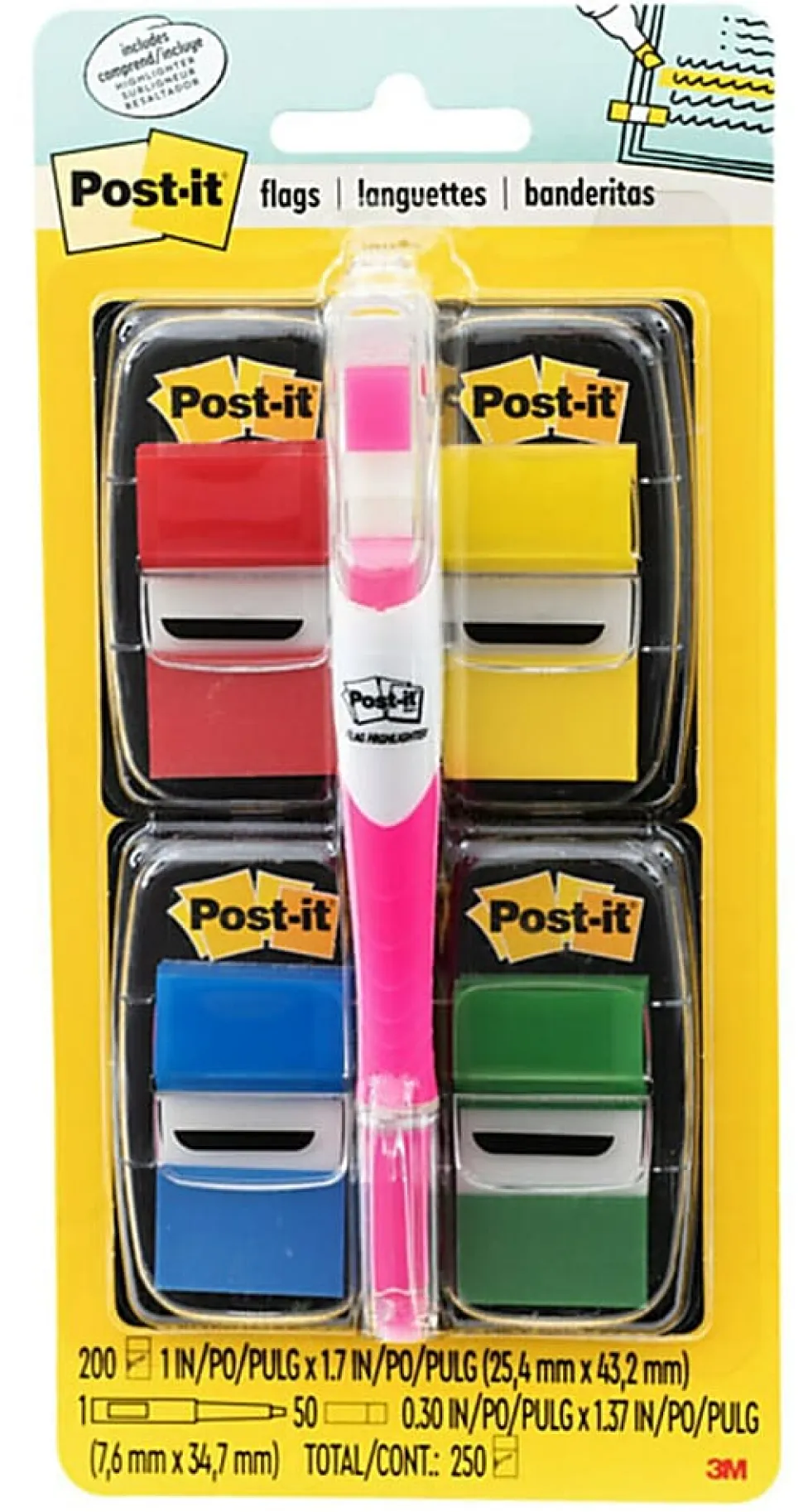 Post-it® Notes Flags, With Flag Gel Pen, Assorted Primary Colors, 50 Flags Per Pad, Pack Of 4 Pads