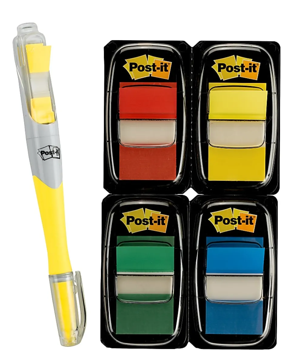 Post-it® Notes Flags, With Flag Gel Pen, Assorted Primary Colors, 50 Flags Per Pad, Pack Of 4 Pads