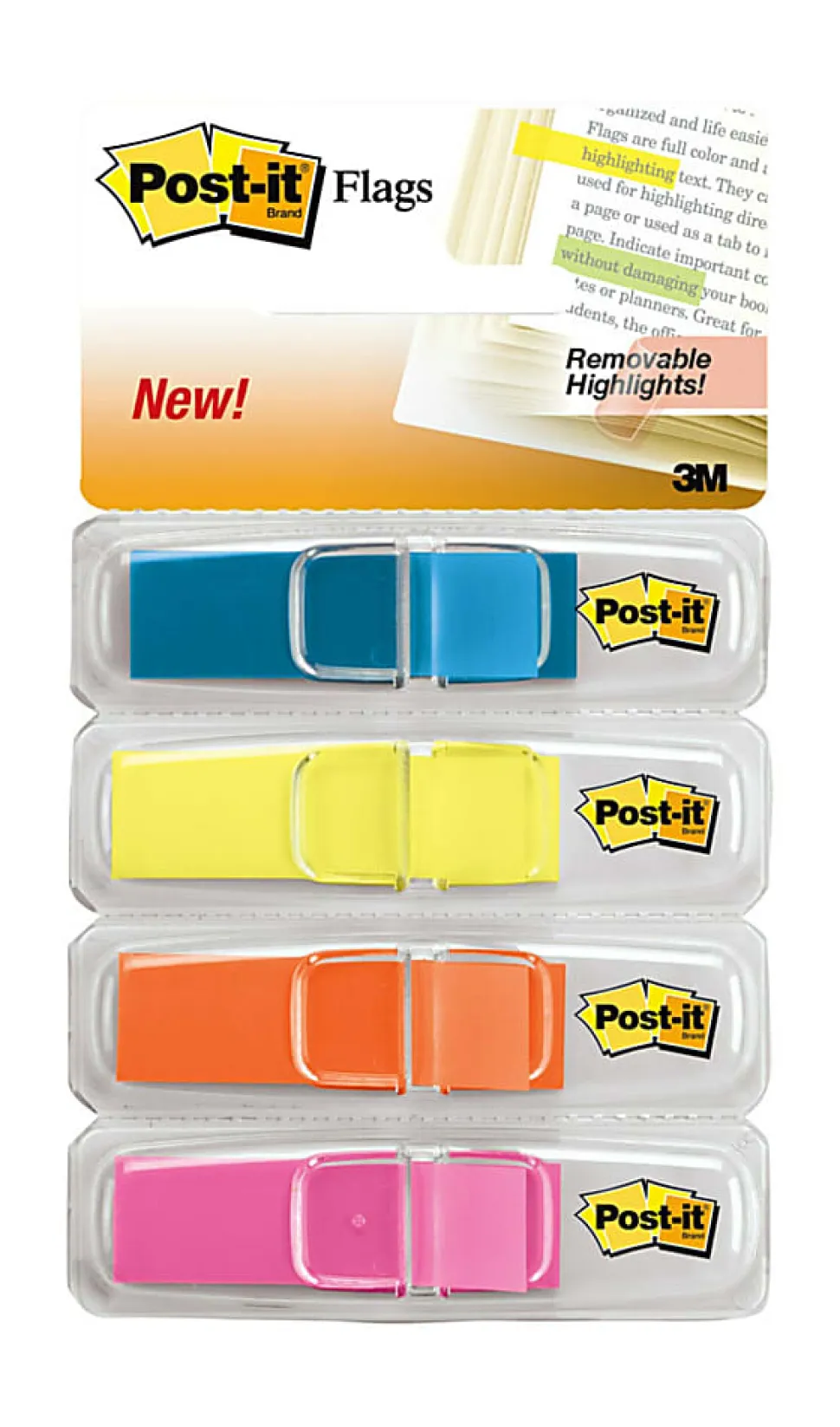 Post-it® Notes Flags, 1/2" x 1-7/10", Assorted Bright Colors, 35 Flags Per Pad, Pack Of 4 Pads