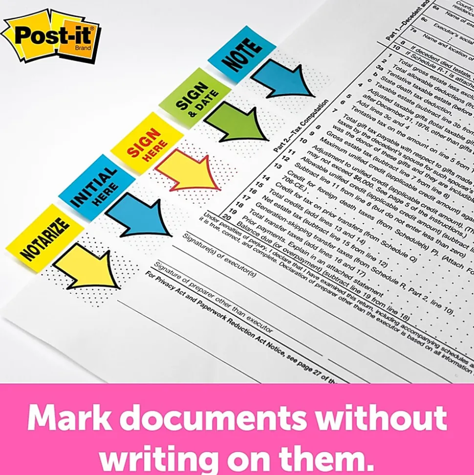 Post-it® Notes Sign & Date Printed Flags, 1" x 1-7/10", Green, 50 Flags Per Pad, Pack Of 2 Pads