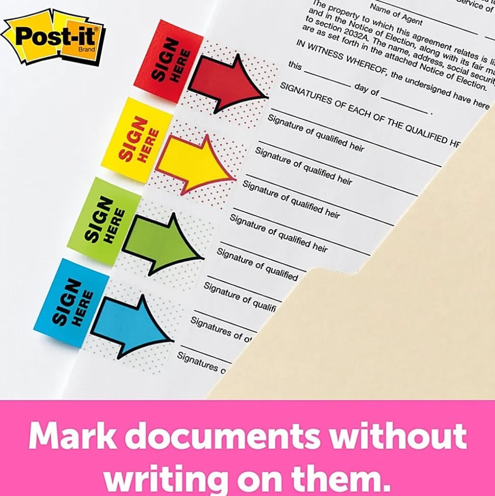 Post-it® Notes Sign & Date Printed Flags, 1" x 1-7/10", Green, 50 Flags Per Pad, Pack Of 2 Pads