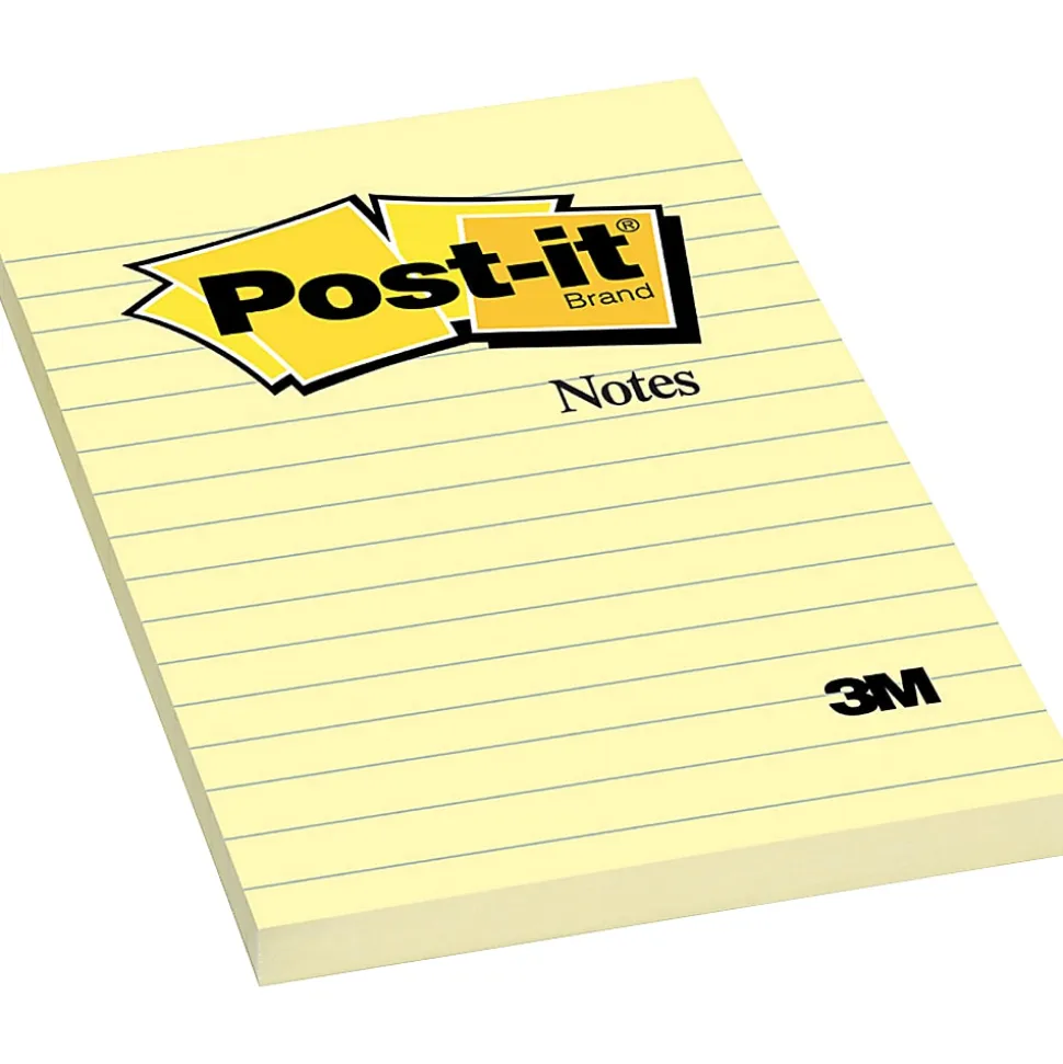 Post it® Notes, 1200 Total Notes, Pack Of 12 Pads, 4" x 6", Canary Yellow, Lined, 100 Notes Per Pad